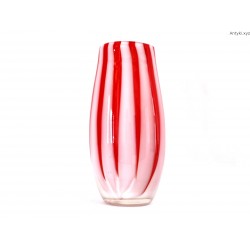 Wazon szklany biało-czerwony ręcznie formowany