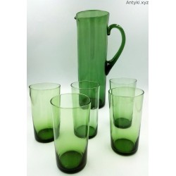 Dzbanek szklanice komplet stary zielony