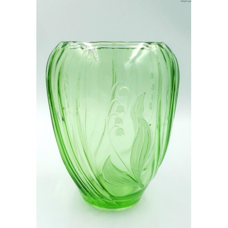 Pękaty zielony stary wazon wzór konwalie