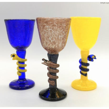 Jan Stievens Glasshytte kolorowe kielichy do wina